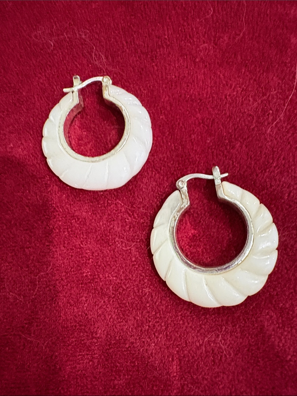 White Carved Hoop Earrings - Women Jewelry